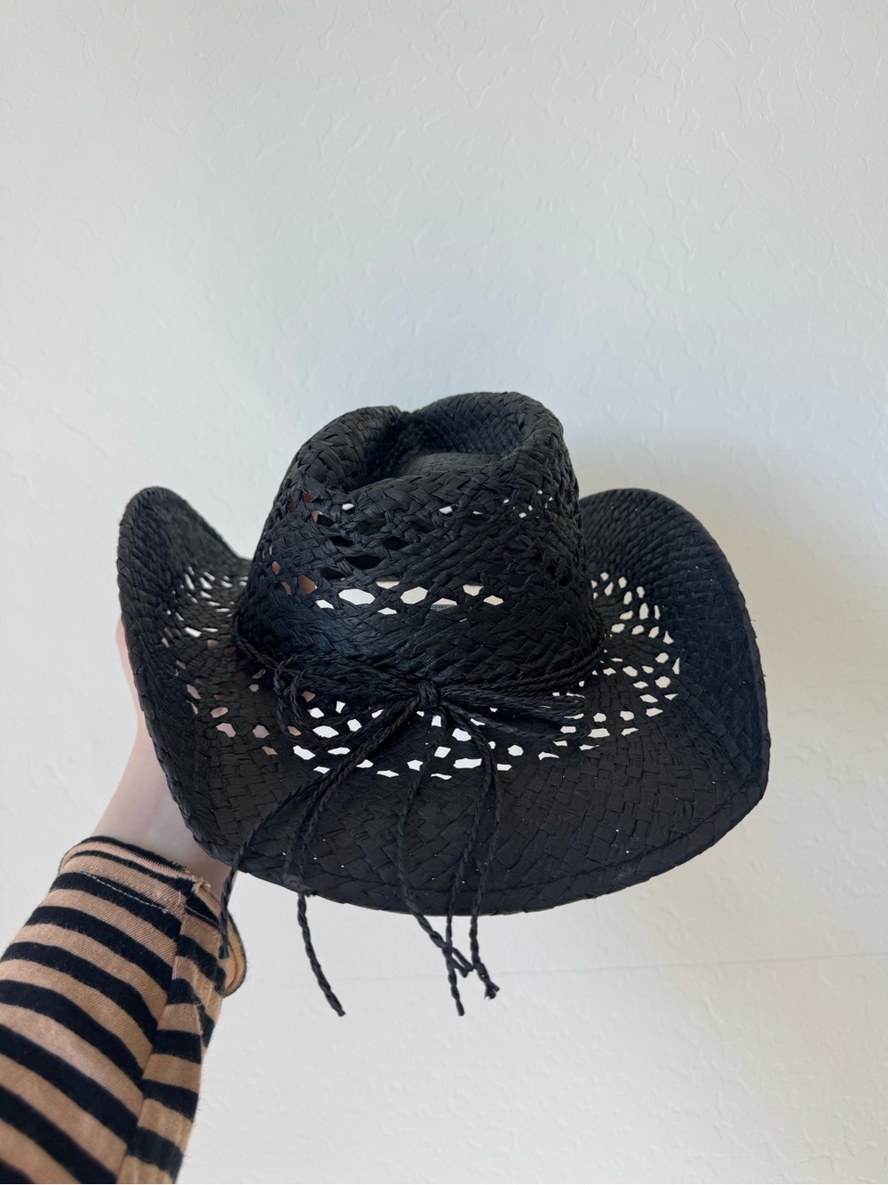 wild fable Black Straw Cowboy Hat with Tie Detail